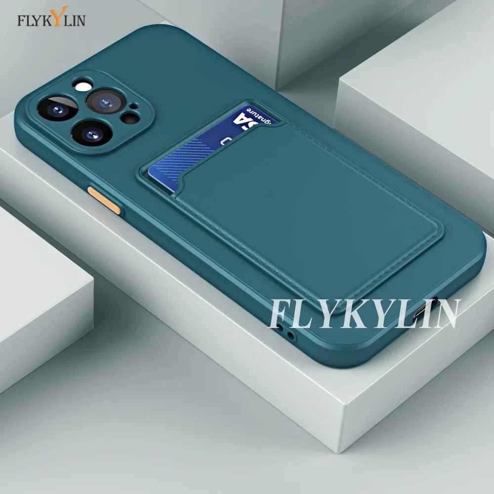Luxury Soft Silicone Wallet Case with Card Slot, Protective Phone Cover for iPhone 17, 16, 15, 14, 13, 12, 11 Pro Max, Plus, Air & 16E