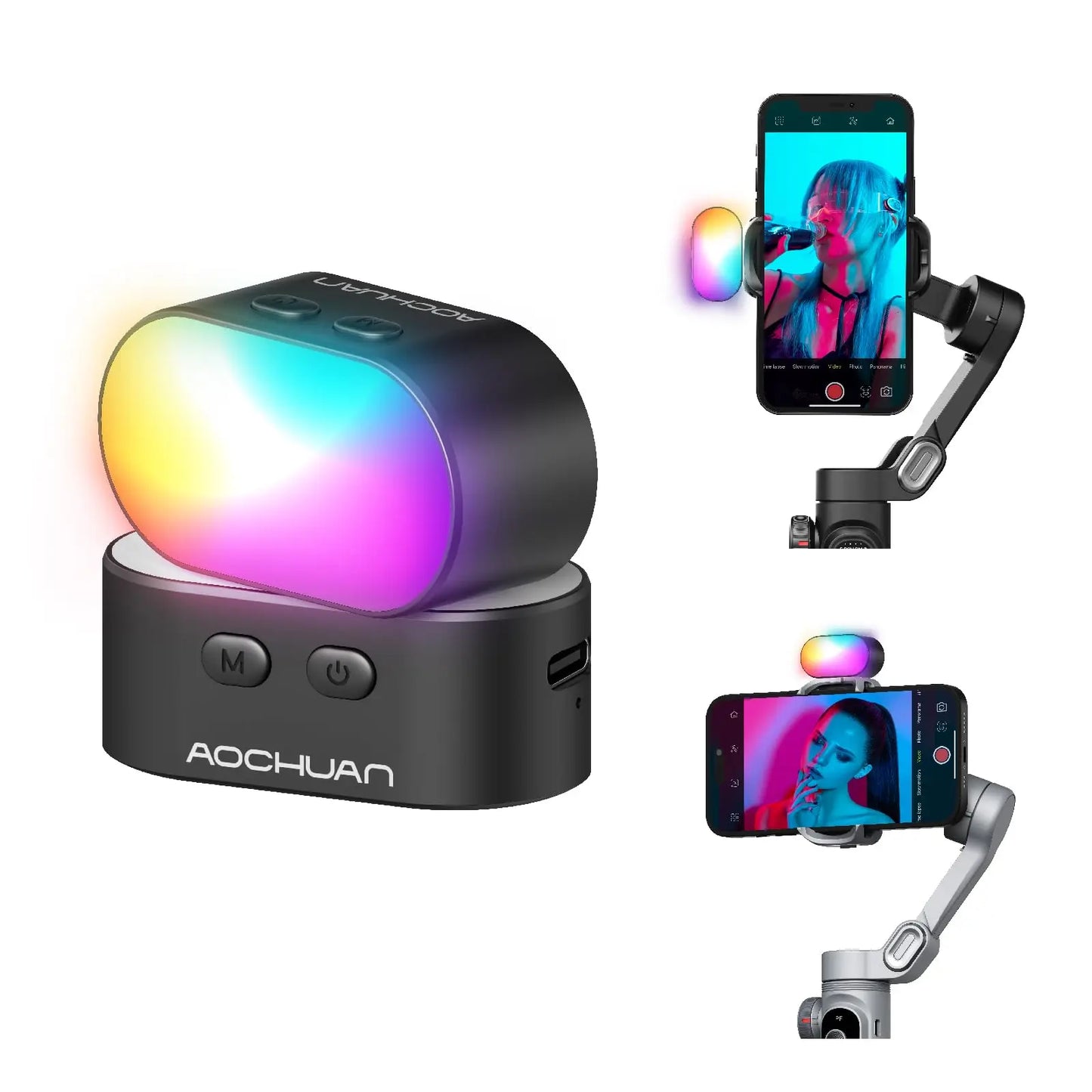 AOCHUAN RGB Magnetic Fill Light for Gimbal - LED Video Photography Light with 3 Brightness Levels & 7 Color Adjustments for Phone Selfie & Live