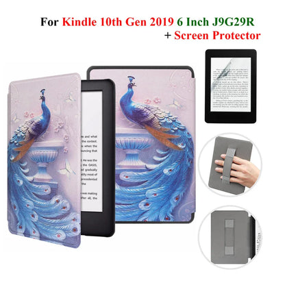 Kindle 10th Gen 6" Leather Case – Hand Strap & Screen Protector Cover with Wake/Sleep Function (2019, J9G29R)