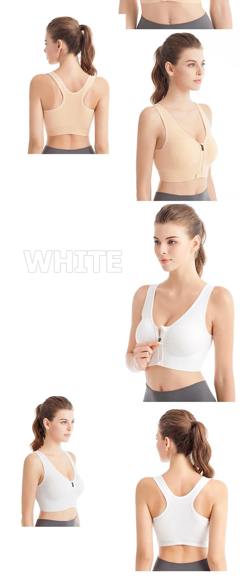 Women's Running Sports Bra – Front Zipper, Shockproof, Seamless & Breathable Bralette Without Underwire