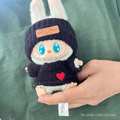15-17cm V1 V2 Labubu Clothes Outfit — Cute Sweater & Hat Sitting Doll Accessories (No Dolls)