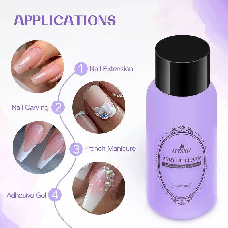 Nail Crystal Powder Kit – Acrylic Liquid Set with Pink & White Powder, Nail Brush for Extension & Carving, Beginner Set