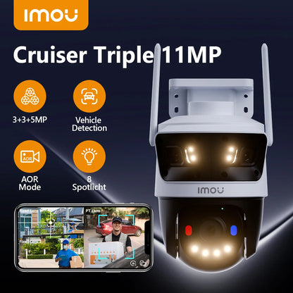 IMOU 11MP Multi-Lens WiFi Security Camera – Outdoor PTZ Surveillance with AI Human/Vehicle Detection & Color Night Vision