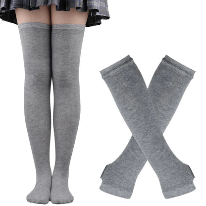 Women & Girls Over Knee Long Stripe Printed Thigh High Cotton Socks – Cute Plus Size Arm Sleeve Gloves & Overknee Socks