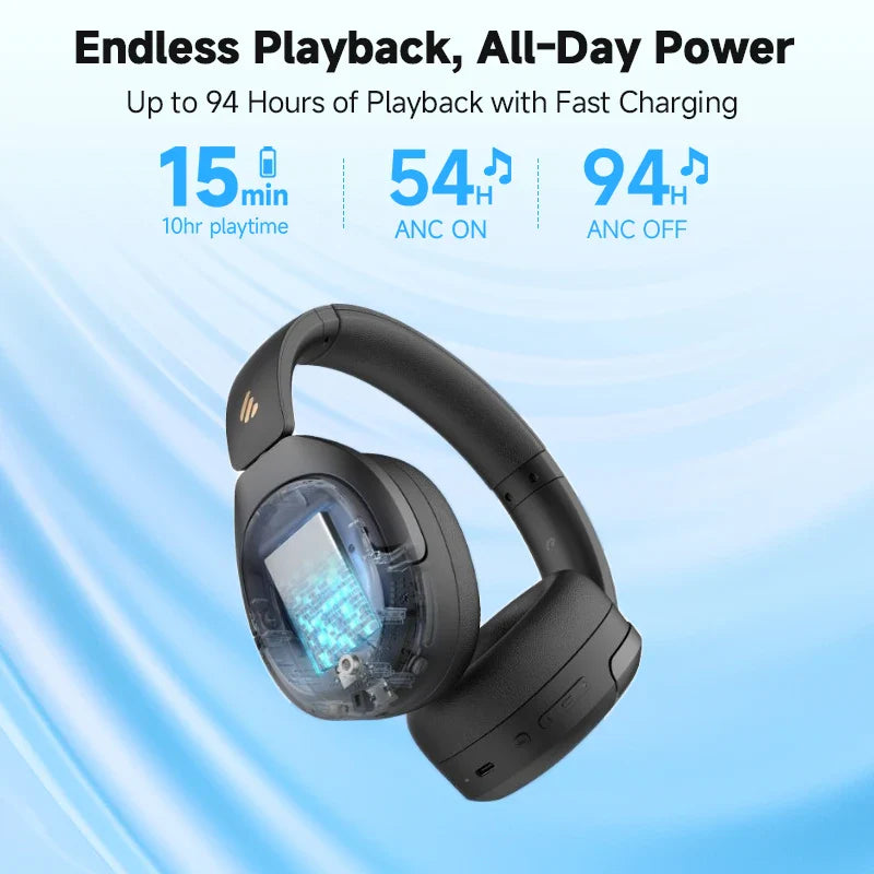 Edifier W830NB Wireless Bluetooth 5.4 Headphones | Active Noise Cancelling Hi-Res Over-Ear Headset, LDAC, Foldable, 94H Playtime