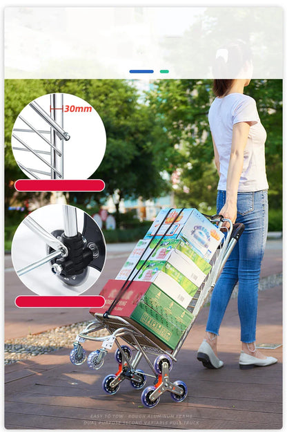 Aluminum Alloy Folding Grocery Cart – Portable Lightweight Shopping Trolley with Step Climbing for Supermarket & Food