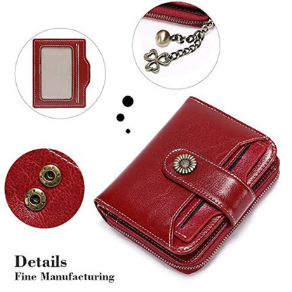 Genuine Leather Short Wallet for Women — Slim Hasp & Zipper Mini Purse, Portable Coin & Card Holder