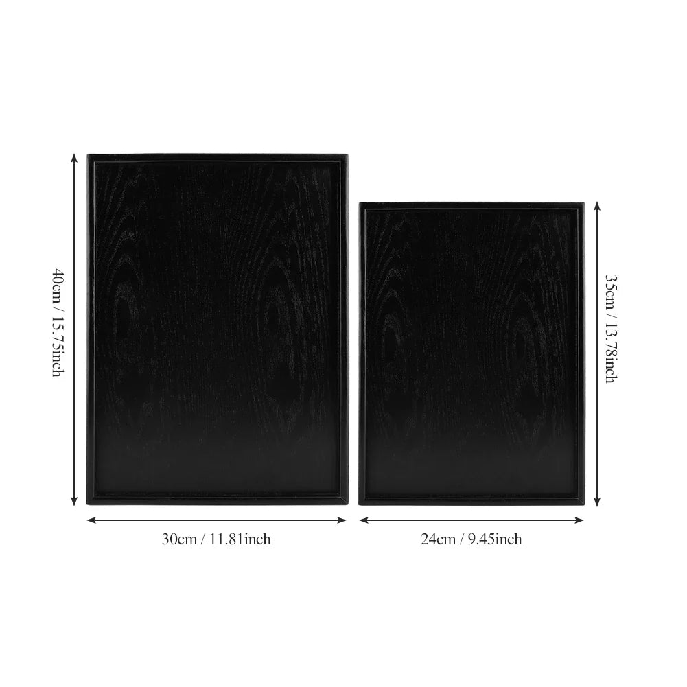 Black Wood Rectangular Tea Tray – Decorative Serving Plate for Cups, Desserts, Candy & Restaurant Use