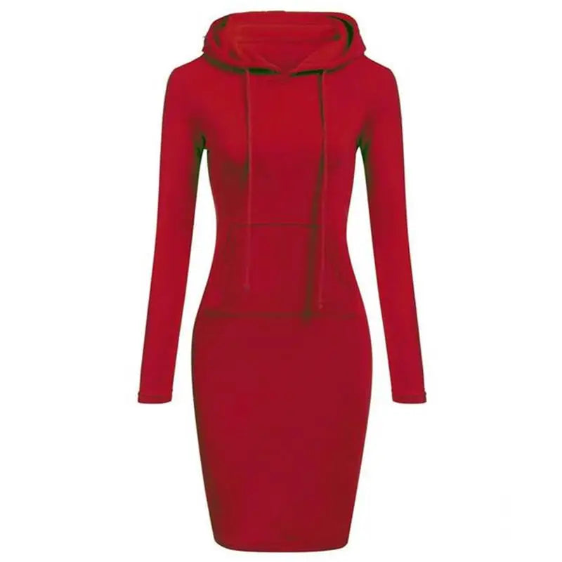 Autumn Ladies Hooded Dress - Women's Sweatshirt Hoodie Dress Tops for Casual Wear