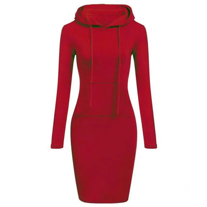 Autumn Ladies Hooded Dress - Women's Sweatshirt Hoodie Dress Tops for Casual Wear