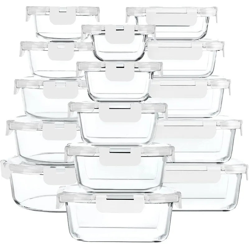 30-Piece Glass Food Storage Container Set — Airtight Meal Prep Containers with Upgraded Snap-Lock Lids, Oven Safe