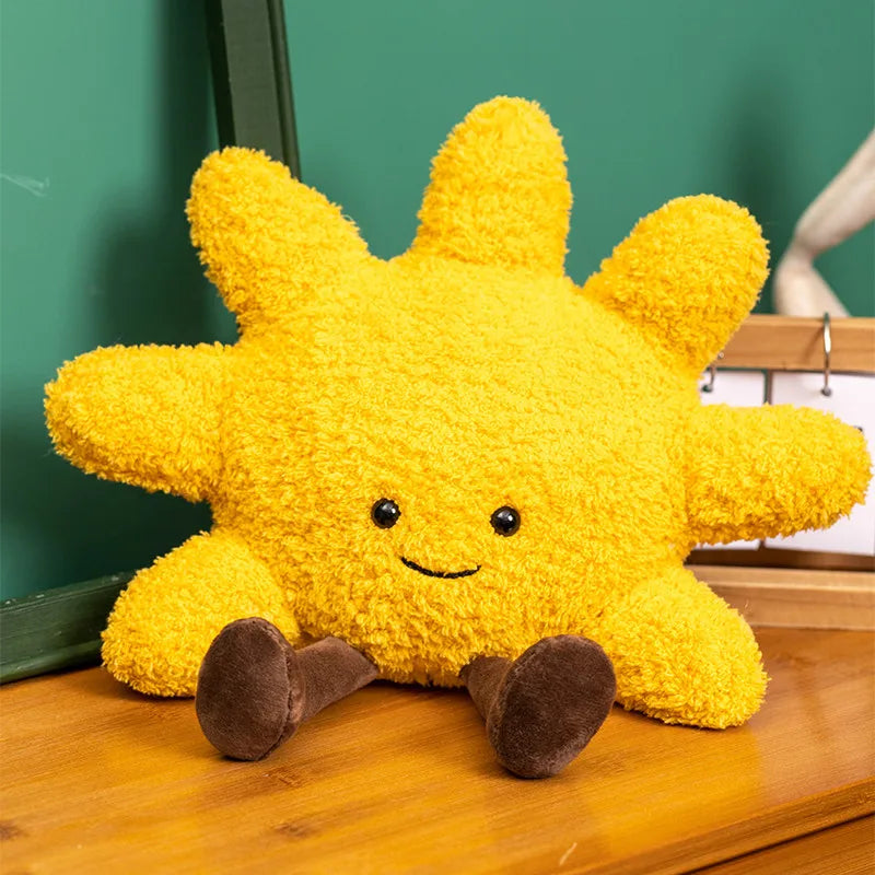 Smile Face Moon & Sun Plush Cushion – Cute Weather Stuffed Toy for Kid's Bedroom Decor & Sofa Throw Pillow