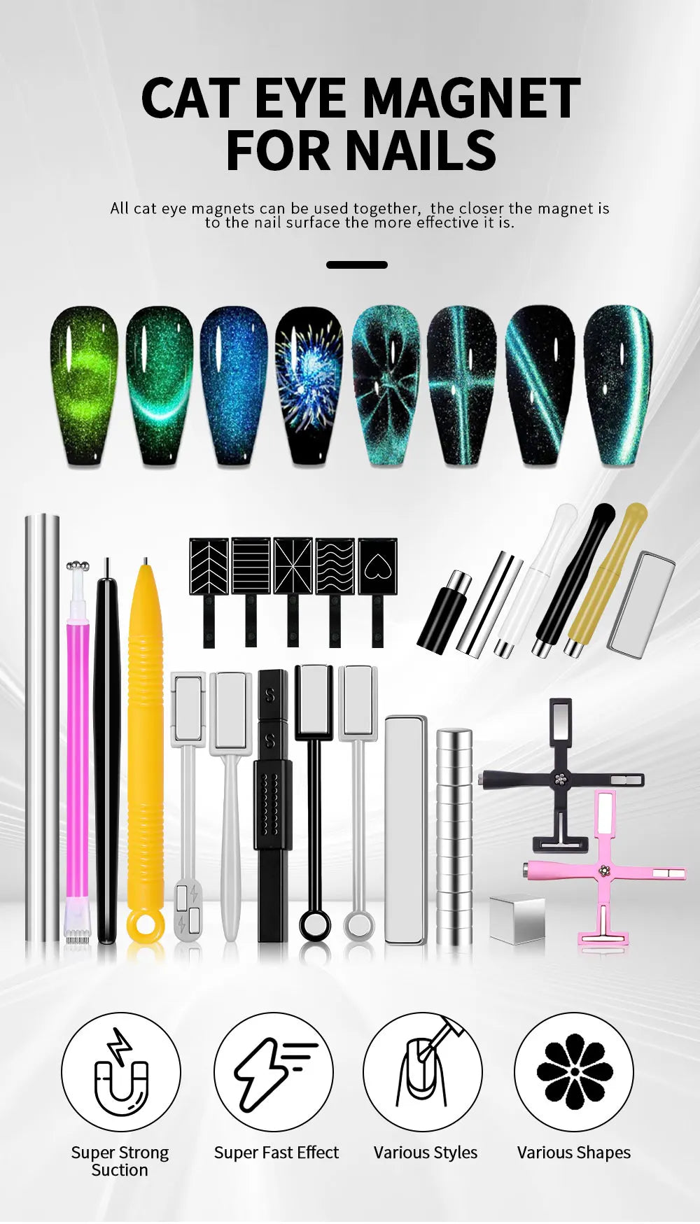 Magnetic Nail Art Wand Pen Set – 3D Cat Eye Gel Magnet Tool for UV Gel Polish & Magic Manicure Designs