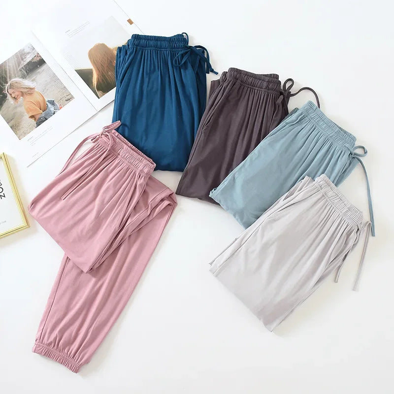 New Style Women’s Home Pants – Spring & Summer Thin Modal Loose Fit Solid Color Plus Size Bottoms