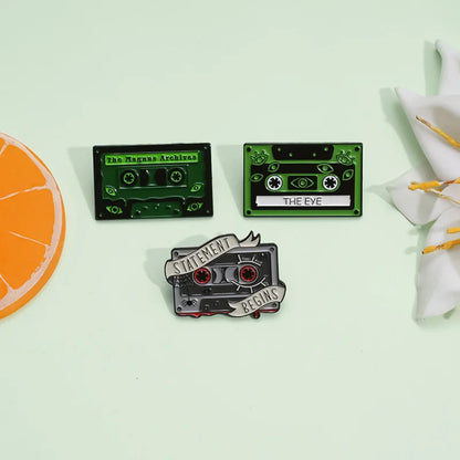Magnetic Tape Music Series Metal Brooch – Versatile Clothing, Necklace & Badge Accessory with English Style