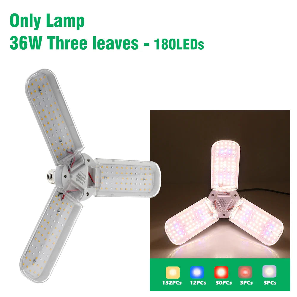 Foldable LED Grow Light E27 Full Spectrum 24W/36W/48W – Plant Growing Phytolamp for Indoor Flowers & Seedlings Growth Lamp