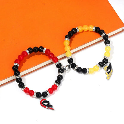 Best Friends Clown Mask Keychain & Bracelet Pendant Combo – Red & Yellow Love Jewelry for Friends