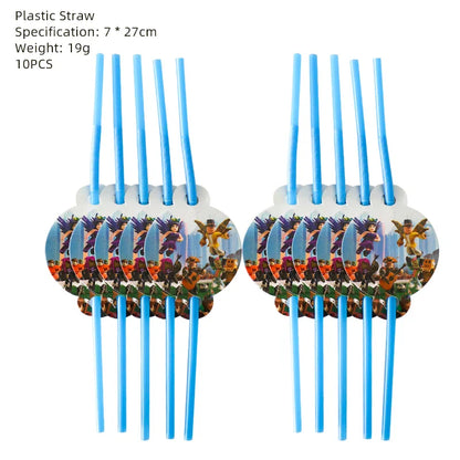 Roblox Birthday Party Supplies — Balloons, Disposable Tableware & Backdrop for Kids’ Party or Baby Shower