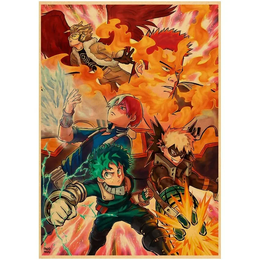 Vintage My Hero Academia Anime Poster – Retro Kraft Style Wall Art for Home Decor, Cartoon Painting & Room Decoration Sticker
