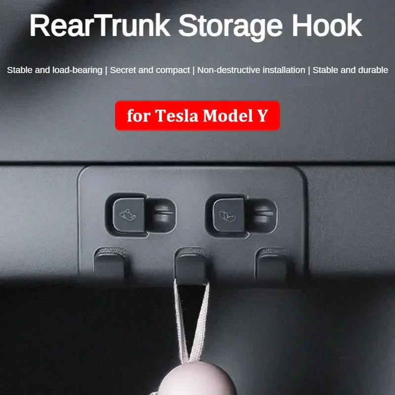Updated Rear Trunk Hook for Tesla Model Y 2024 – Interior Storage Hanger for Luggage, Bags & Umbrella Organizer Accessories, Durable Car Hook Holder