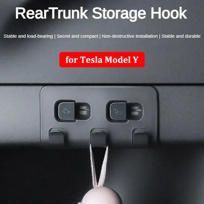 Updated Rear Trunk Hook for Tesla Model Y 2024 – Interior Storage Hanger for Luggage, Bags & Umbrella Organizer Accessories, Durable Car Hook Holder