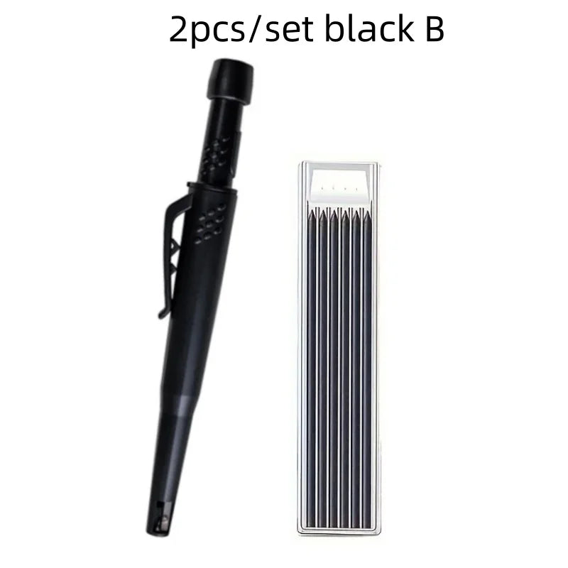 Solid Carpenter Pencil Set — 2.8mm Mechanical Pencil Marker with Built-In Sharpener for Woodworking, Construction, and Architecture