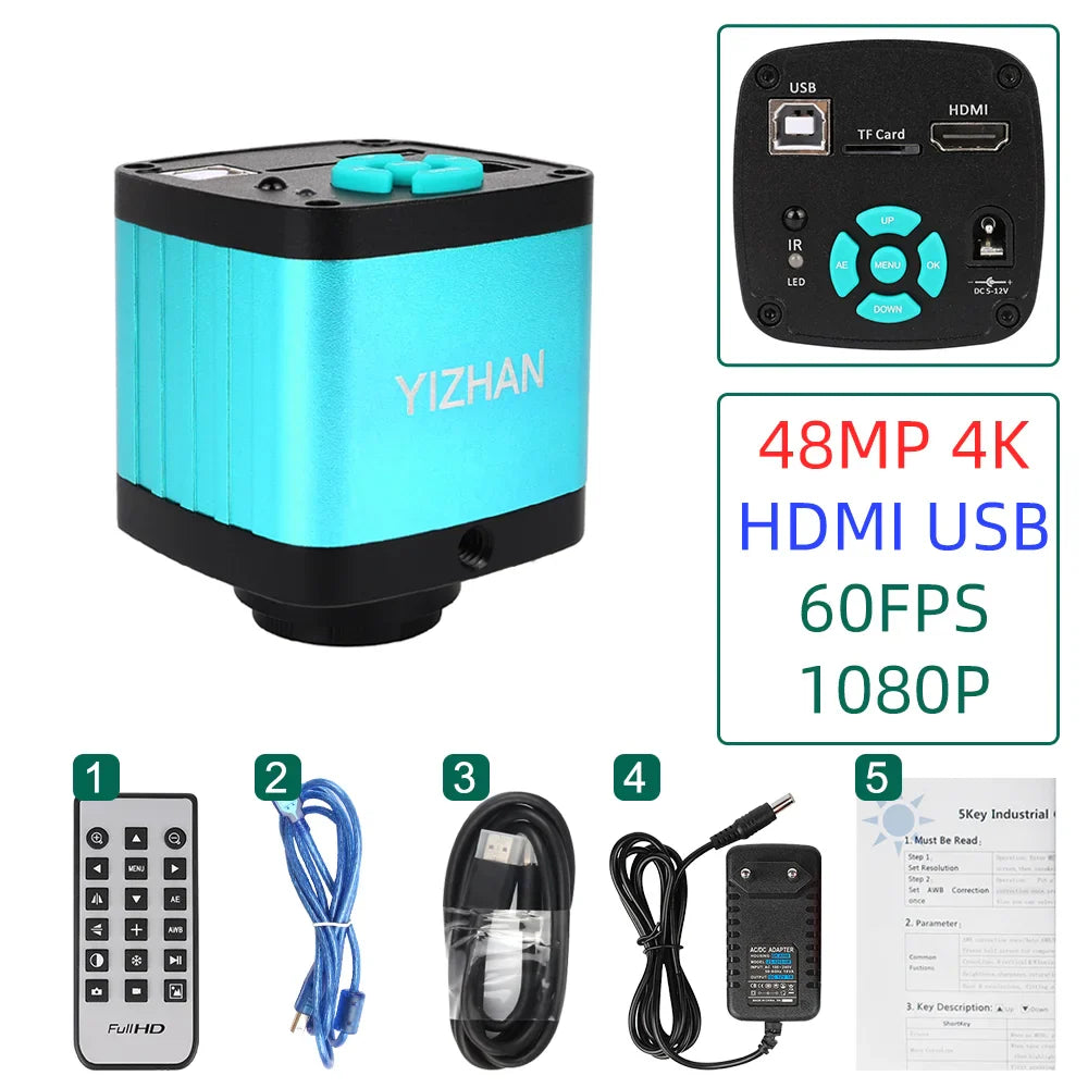 4K 48MP HDMI USB Industrial Microscope Camera – 1-130X/150X/180X Zoom C Lens for Soldering & Repair