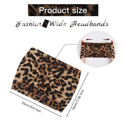 Boho Yoga Headbands for Women - Wide Thick Stretchy Turban with Leopard Print, African-Inspired Knotted Head Bands