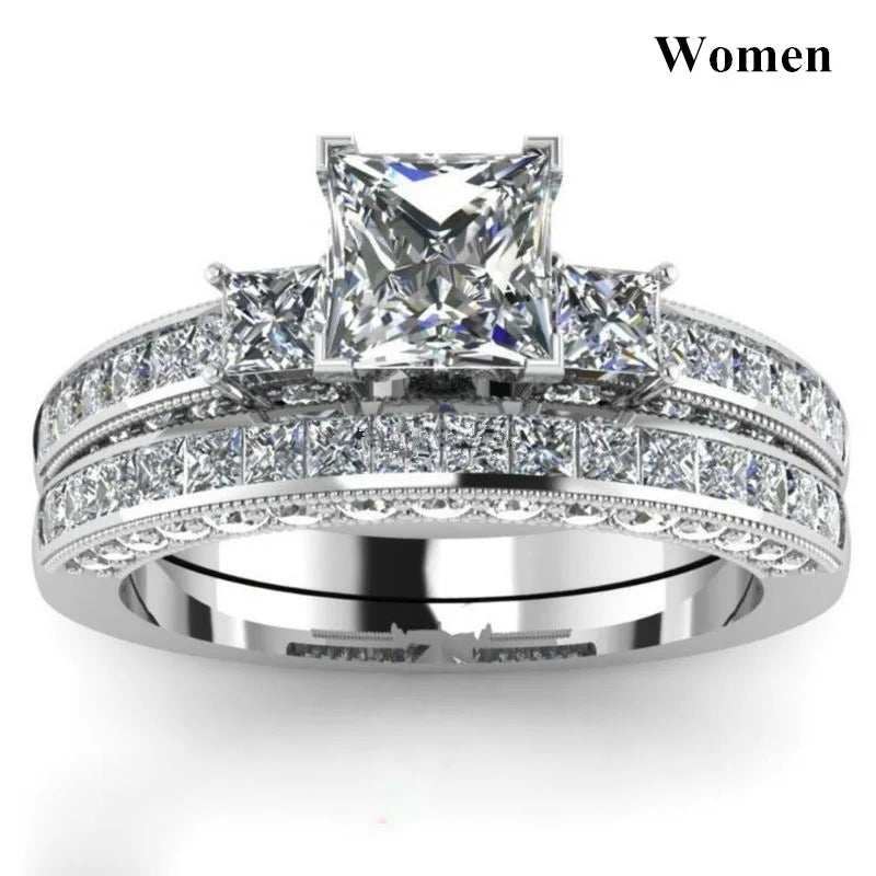 Couple Celtic Dragon Rings Set - Purple Rhinestone CZ Stainless Steel Wedding Jewelry for Men & Women