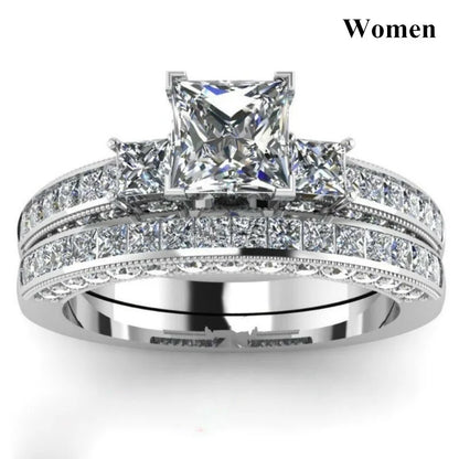 Couple Celtic Dragon Rings Set - Purple Rhinestone CZ Stainless Steel Wedding Jewelry for Men & Women