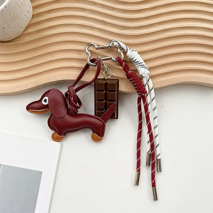 Leather Dachshund Bag Pendant - Creative Dog Keychain & Car Keyring Charm Gift