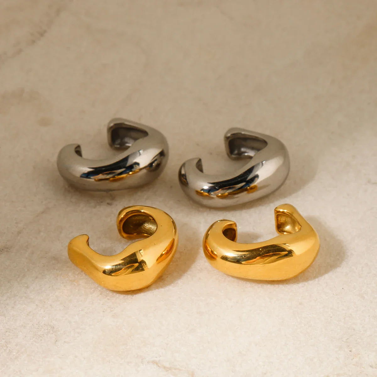 18K Gold Plated Punk Hip Hop Irregular Ear Clip – Waterproof Trendy Stainless Steel Jewelry