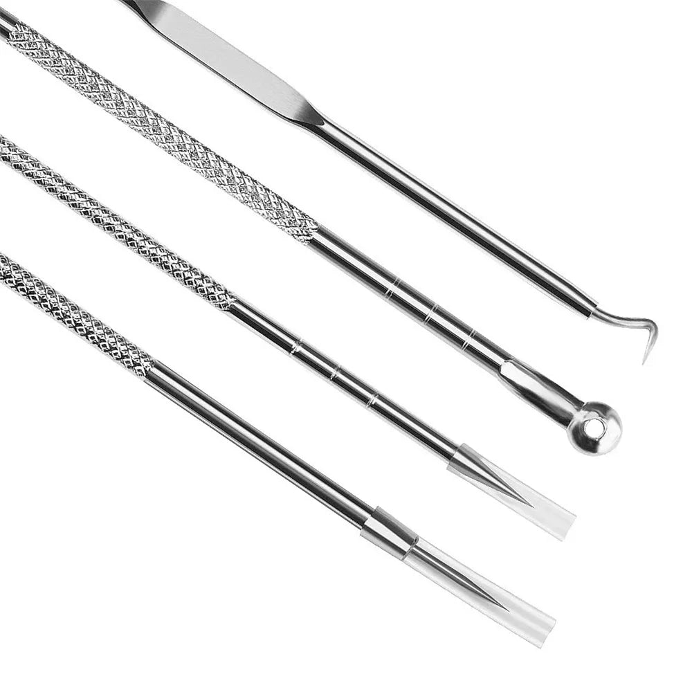 4 Piece Blackhead and Acne Remover Set - Squeezing Tools, Acne Needles, Tweezers and Pore Cleaners for Effective Skin Care
