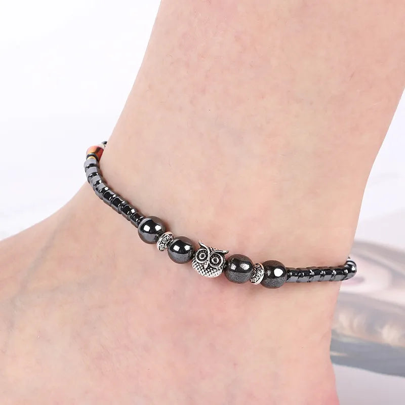 Weight Loss Magnet Anklets: Owl Animals Stone Magnetic Therapy Bracelets for Women Men - Pain Relief, Slimming Health Jewelry