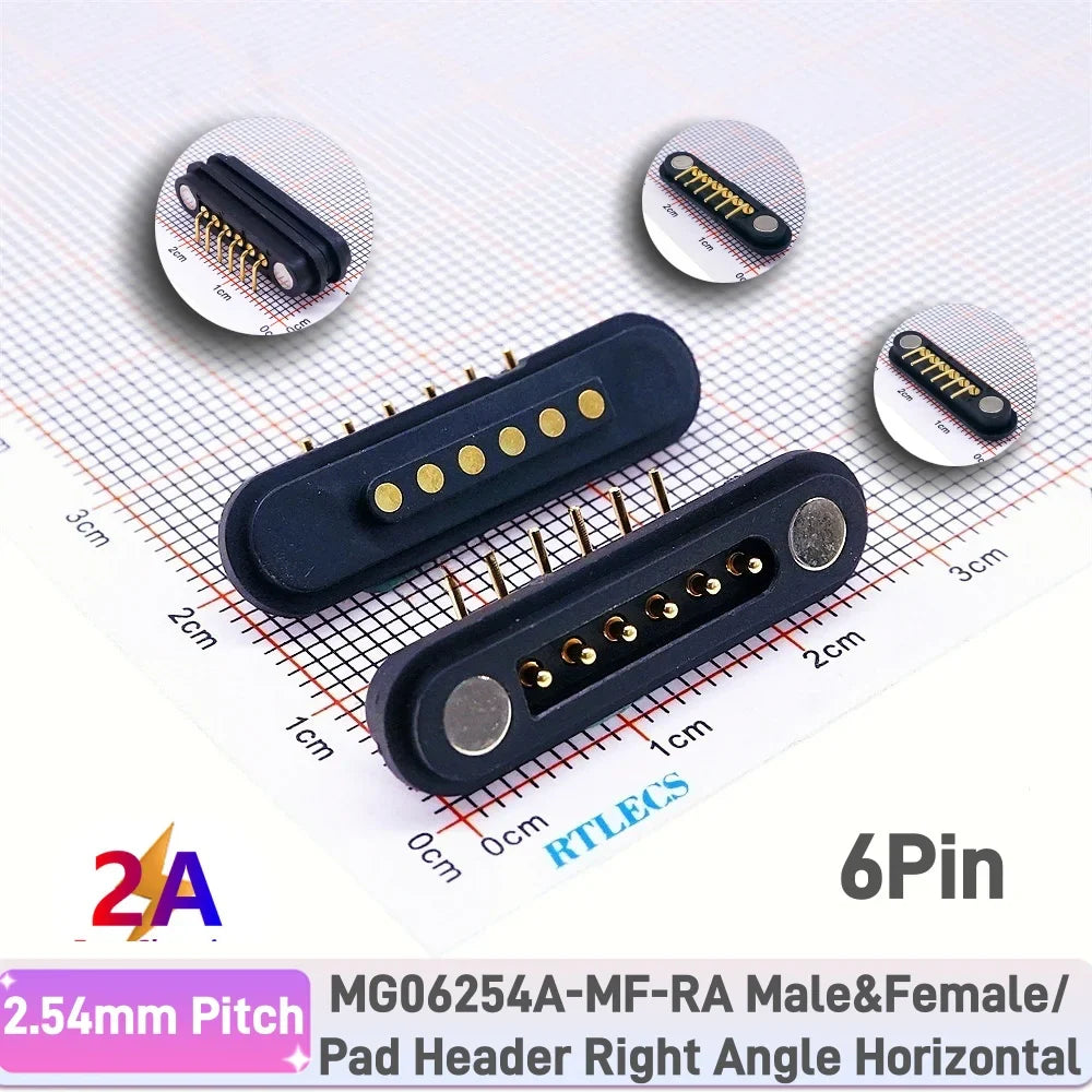 2A Waterproof Magnetic Pogo Pin Connector – 2.54mm Spring-Loaded DC Power Socket, 2-6 Positions