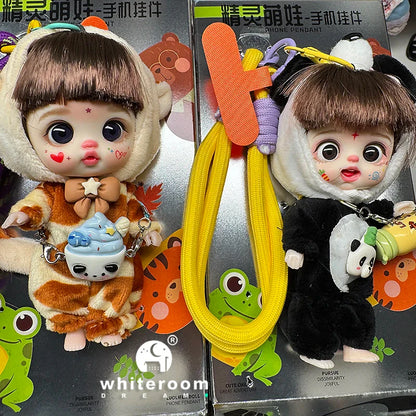 Mini Labbu Pocket Doll – Jointed Blythe-Style Boy & Girl Doll for Girls, Rainbow Ball Mobile Phone Decoration