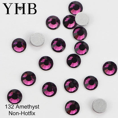YHB Cold Fix Crystal Flatback Rhinestones - Silver Back Non Hotfix DIY Gems for Nail Art, Bags, Shoes, Garments & Phone Decoration