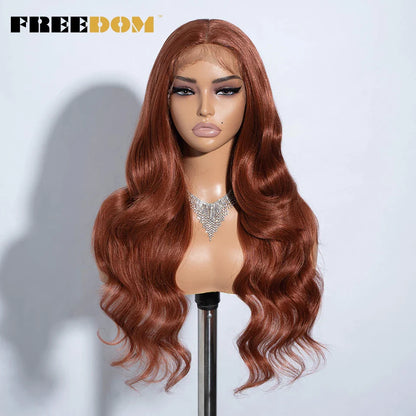 FREEDOM 26-Inch Synthetic Lace Front Wig for Women — Honey Brown Body Wave with Ombre Blonde Highlights, Cosplay & Fashion Wig