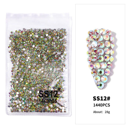 12-Grid 3D Glass AB Crystal Nail Art Rhinestones Kit – Flatback Round Beads with Tools for Nail Jewelry & Diamond Decoration