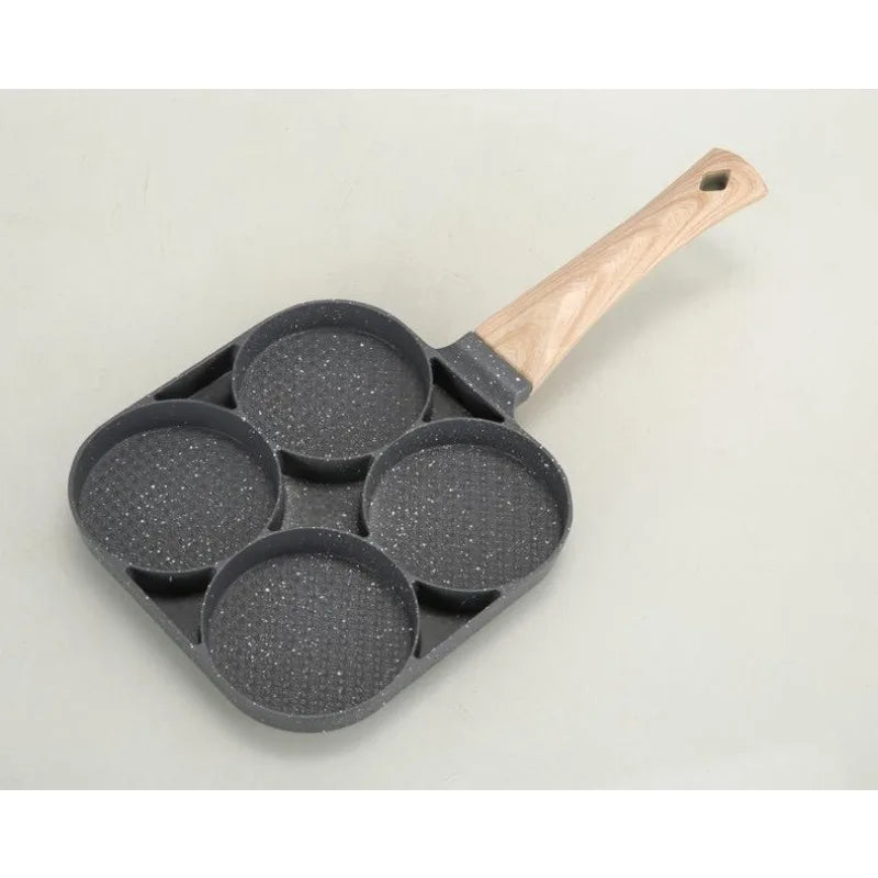 4-Hole Nonstick Omelette Pan — Thickened Breakfast Skillet for Eggs, Steak, Burgers, and Induction Cooking