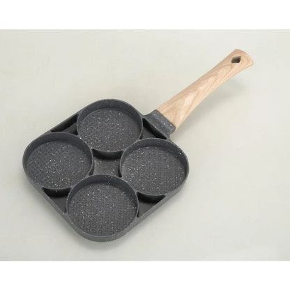 4-Hole Nonstick Omelette Pan — Thickened Breakfast Skillet for Eggs, Steak, Burgers, and Induction Cooking