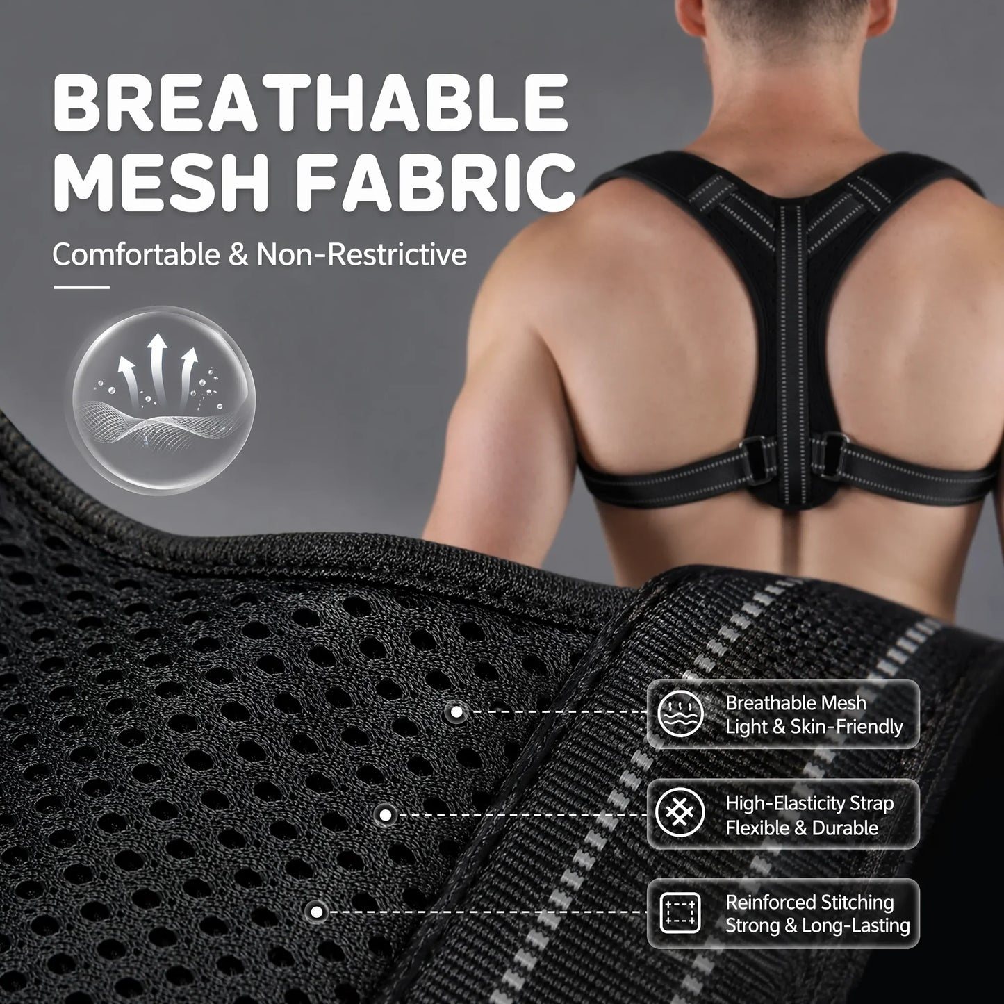 VBOSI Unisex Back Posture Corrector Belt – Adjustable Breathable Support for Hunchback Prevention & Sitting Posture Correction