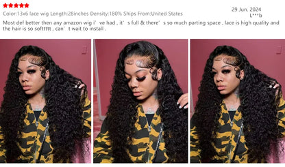 40-50 Inch Deep Wave Lace Front Wig – 13x6 & 13x4 Full Lace Frontal, 200% Remy Human Hair for Black Women