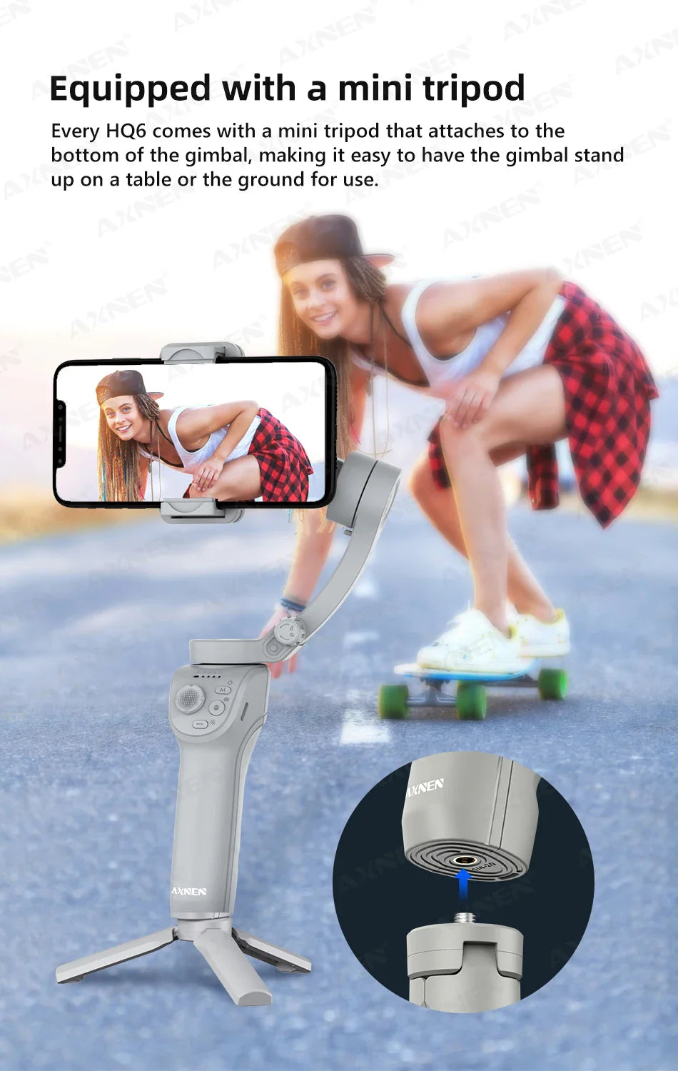 HQ6 3-Axis Gimbal Handheld Stabilizer – With Fill Light, Face Tracking, Anti-Shake for Android & iPhone Video Recording