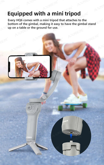 HQ6 3-Axis Gimbal Handheld Stabilizer – With Fill Light, Face Tracking, Anti-Shake for Android & iPhone Video Recording