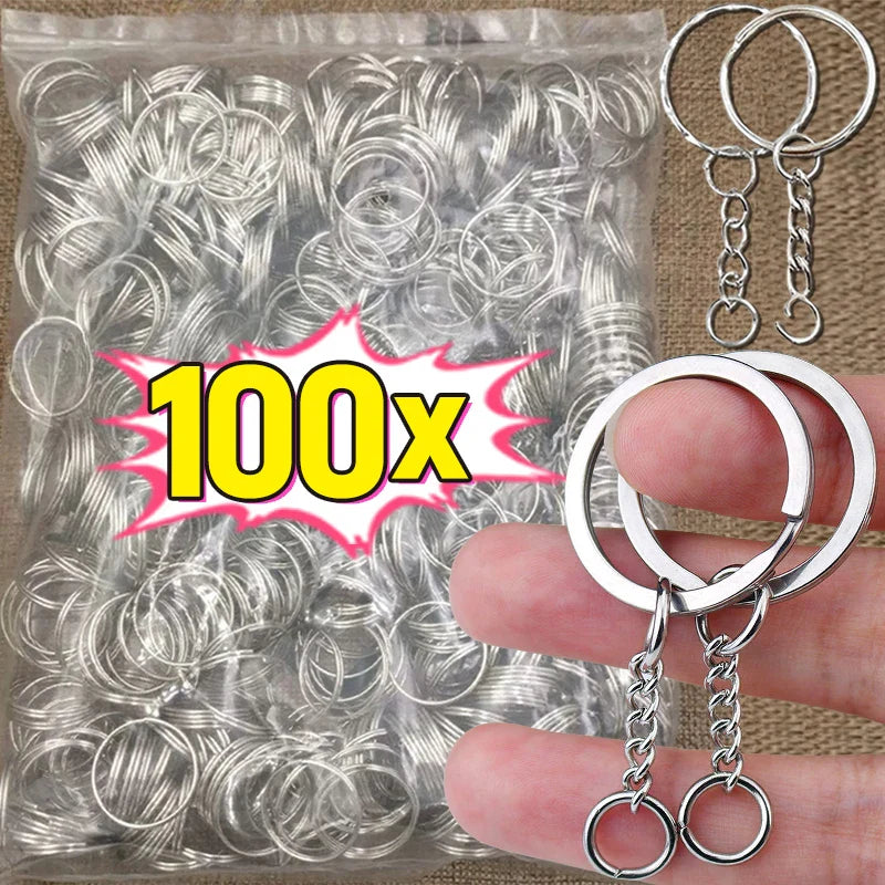 50/100pcs Stainless Steel Keyring Set – Split Rings, Lobster Clasps & Chains for DIY Keychains & Keyfobs