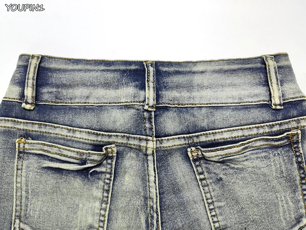 Sexy Low Rise Denim Shorts – Women’s Slim Skinny Rivet Vintage Blue Y2K Jeans for Summer
