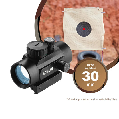 AOMEKIE Riflescope Airsoft Red Dot Sight — 1X 30mm FMC Lens with 22mm/11mm Rail Mount