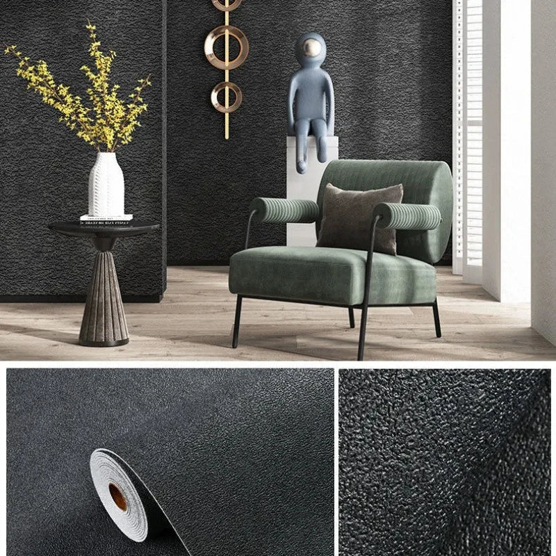 Linen 3D Foam Self-Adhesive PVC Wallpaper - Solid Color, Thickened Waterproof Wall Stickers for Home Renovation & Decor
