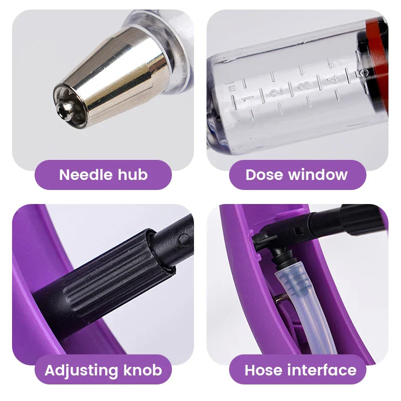 2ml/5ml Veterinary Animal Syringe - Continuous Injector with 10 Needles for Cats, Chickens, Sheep, Farm Use